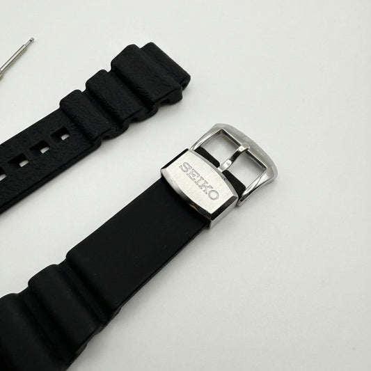 20mm Genuine Seiko Diver Strap | Black Rubber Wave Vent Band for Prospex / SKX