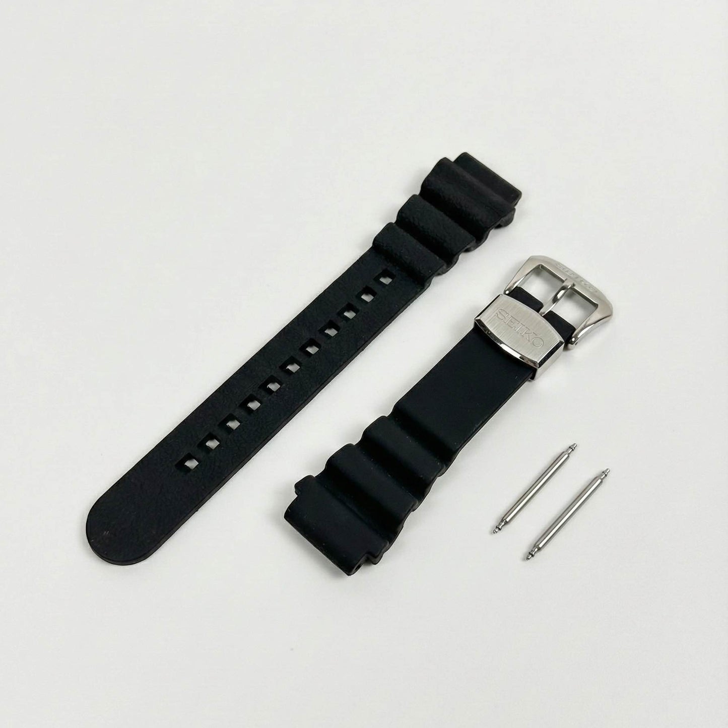 20mm Genuine Seiko Diver Strap | Black Rubber Wave Vent Band for Prospex / SKX