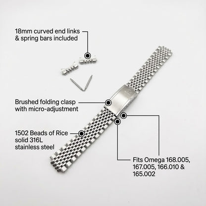 1502 Beads of Rice Stainless Steel Bracelet for Omega — 18mm