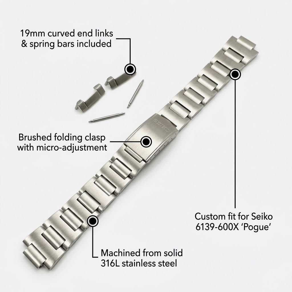 Brazalete de acero macizo para Seiko Pogue 6139