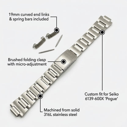 Brazalete de acero macizo para Seiko Pogue 6139