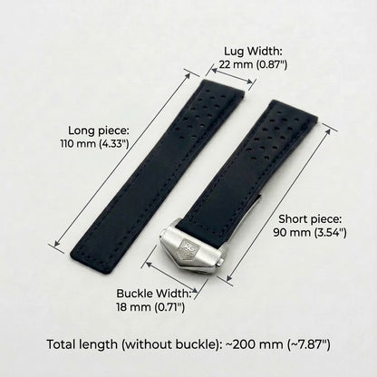 Rally-Lederarmband für TAG Heuer Carrera & Monaco — 22 mm Schwarz
