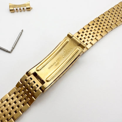18mm Yellow Gold Plated "Beads of Rice" Bracelet – Vintage Omega Replacement