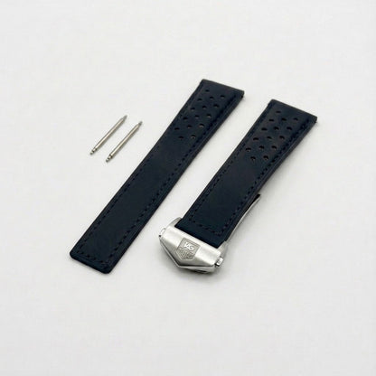 Rally-Lederarmband für TAG Heuer Carrera & Monaco — 22 mm Schwarz