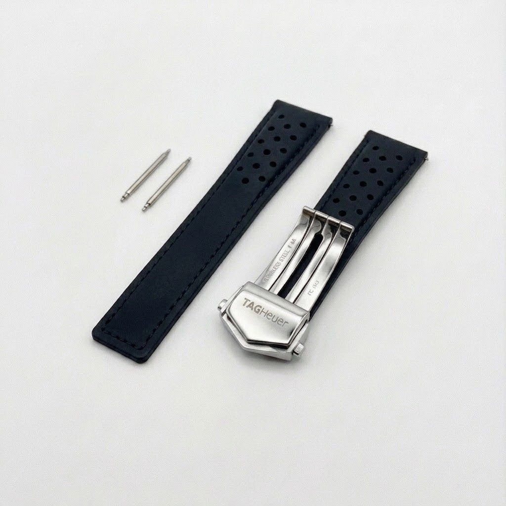 Rally-Lederarmband für TAG Heuer Carrera & Monaco — 22 mm Schwarz